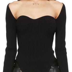 Khaite Style Maddy Black Sweetheart Knit Long Sleeve Top sz S